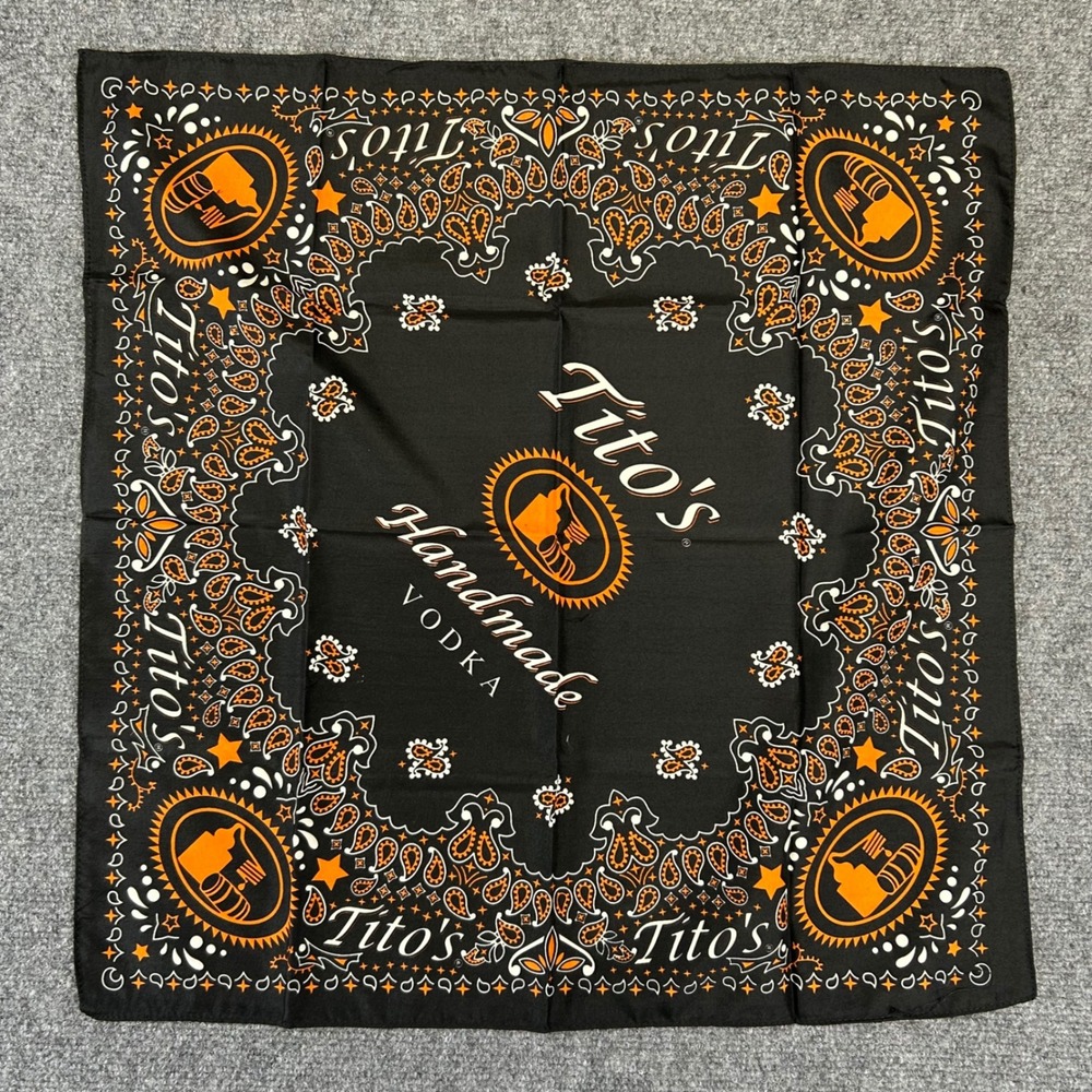 Tito's Handmade Vodka Bandana Black Orange Paisley Logo Scarf Promo NIP